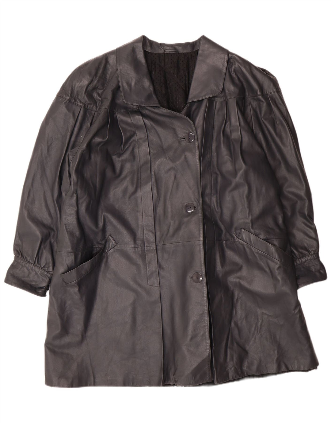 Vintage Dame Oversized Læderfrakke IT 44 Medium Sort Læder Classic