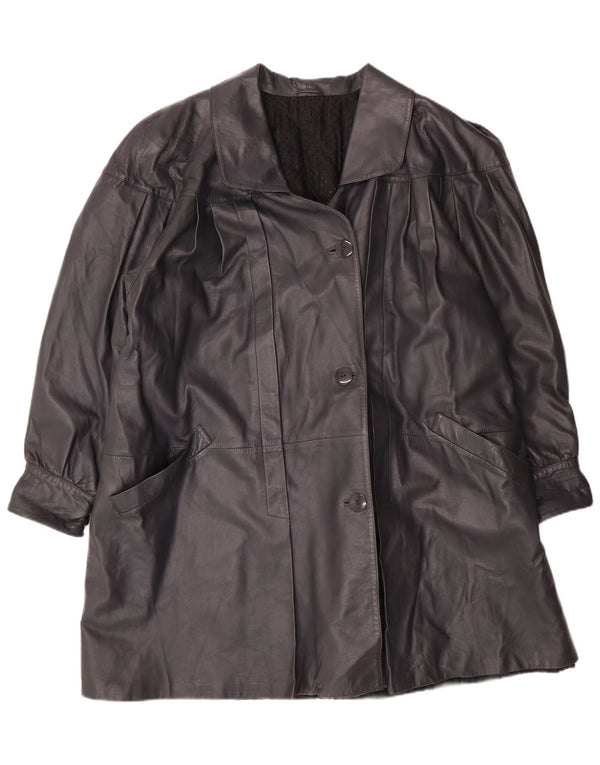 Vintage Dame Oversized Læderfrakke IT 44 Medium Sort Læder Classic