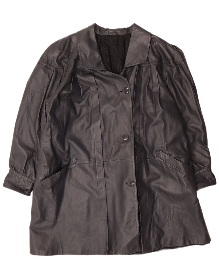 Vintage Dame Oversized Læderfrakke IT 44 Medium Sort Læder Classic