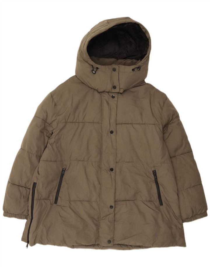 Zara Dame Hætte Oversized Polstret Jakke UK 18 XL Grå Polyester