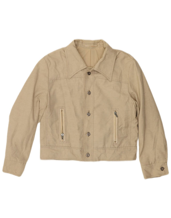 Vintage Womens Crop Bomber Jacket IT 48 XL Beige