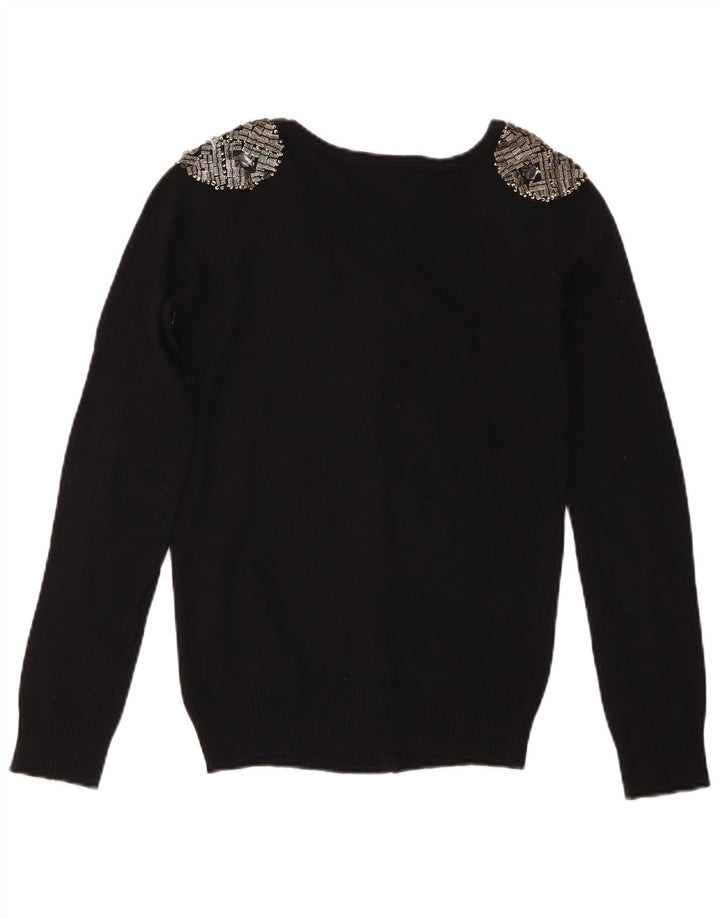 Zara Dame Cardigan Sweater UK 8 Small Black Bomuld