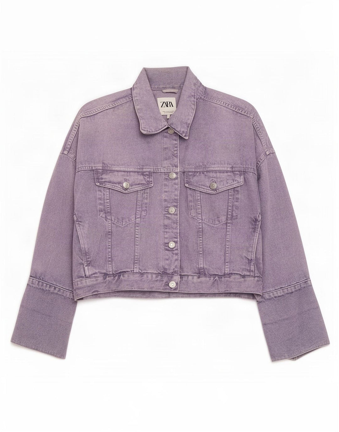 Zara Dame Oversized denimjakke UK 14 Medium Lilla Bomuld