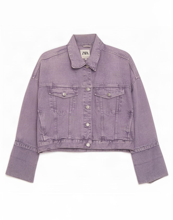 Zara Dame Oversized denimjakke UK 14 Medium Lilla Bomuld