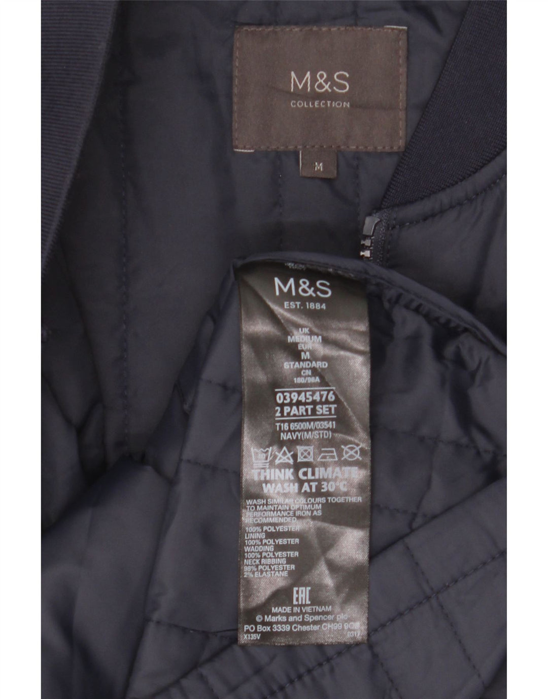 Marks & Spencer Herre Liner Gilet UK 38 Medium Navy Blue Polyester