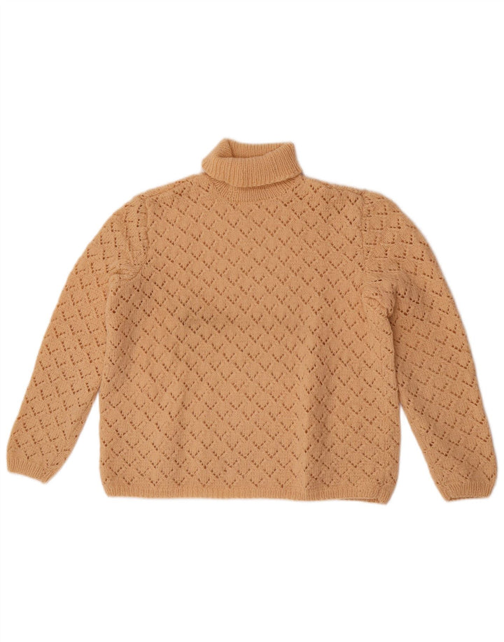 Vintage Dame Roll Neck Jumper Sweater UK 14 Medium Beige