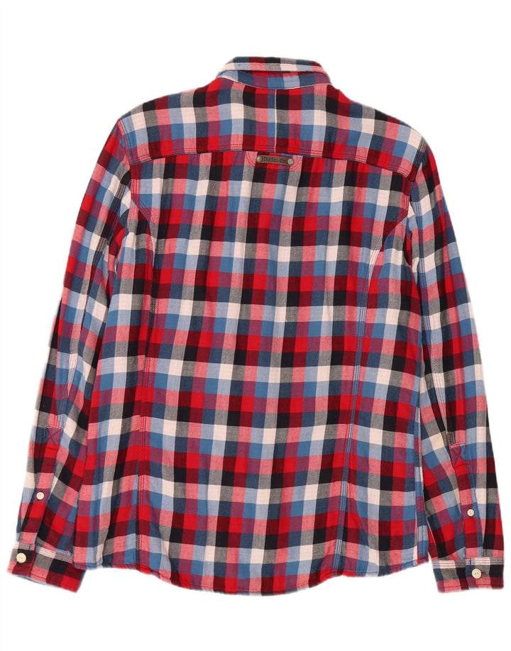 Diesel Herre Flanelskjorte Medium Rød Ternet Bomuld