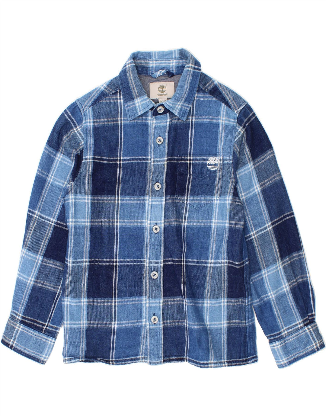 TIMBERLAND Boys Flannel Shirt 4-5 Years Navy Blue Check Cotton Vintage Timberland and Second-Hand Timberland from Messina Hembry 
