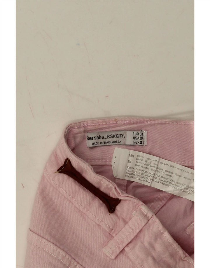 BERSHKA Womens Denim Shorts EU 38 Small W28  Pink Cotton