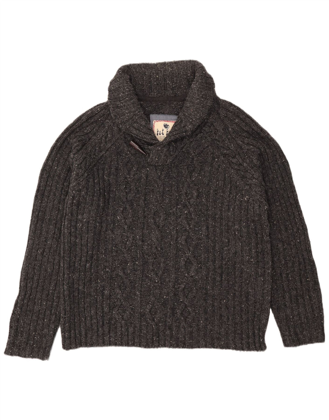 Fat Face Herre Shawl Neck Jumper Sweater XL Grå Flecked Wool