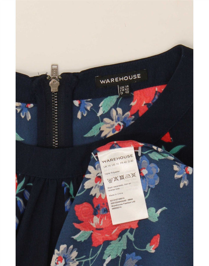 Warehouse Womens Shift Dress UK 14 Large Navy Blue Floral Polyester