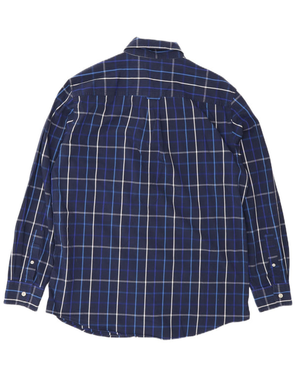 Chaps Mens Easy Care Shirt Medium Navy Blue Check Cotton