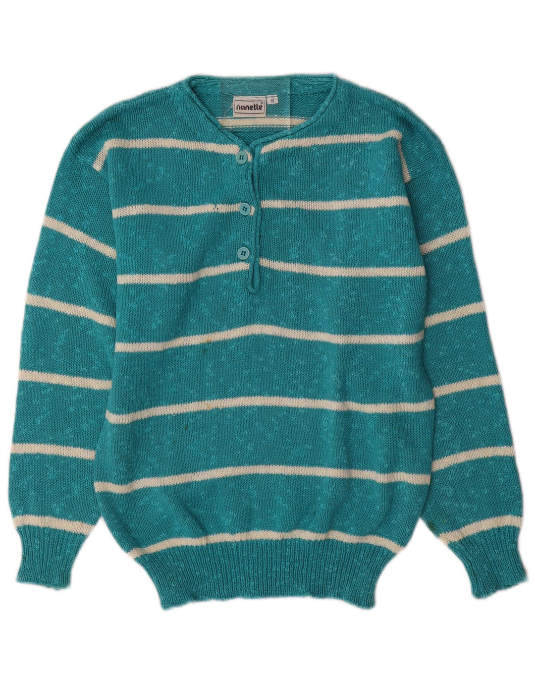 Nanette Dame Button Neck Jumper Sweater UK 10 Små turkis stribet