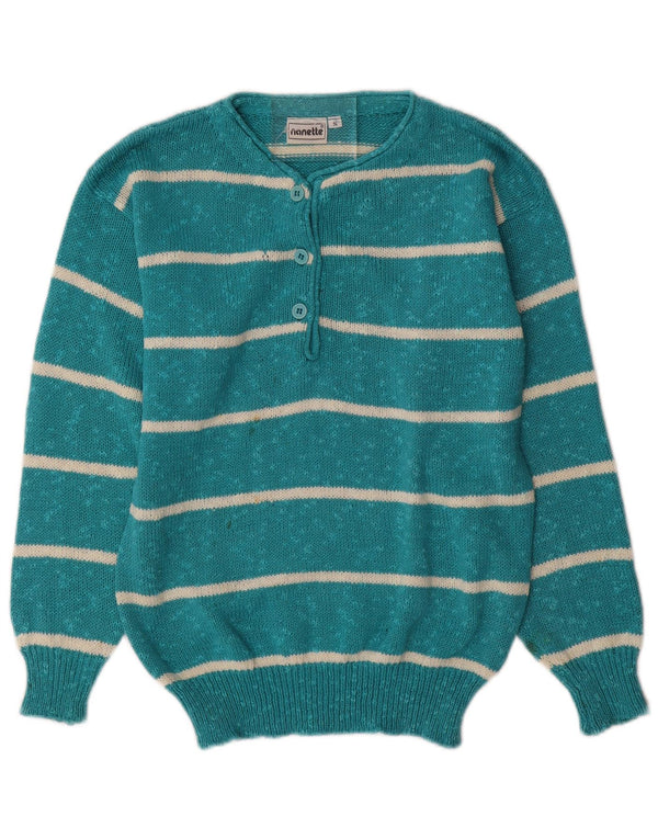 Nanette Dame Button Neck Jumper Sweater UK 10 Små turkis stribet