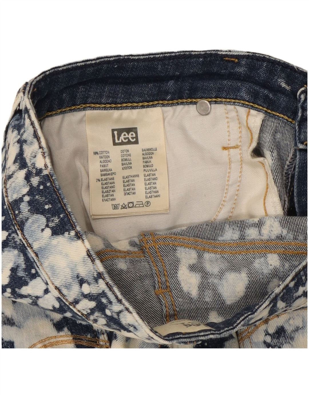 Lee Womens Denim Hot Pants W28 Medium Navy Blue Tie Dye Bomuld
