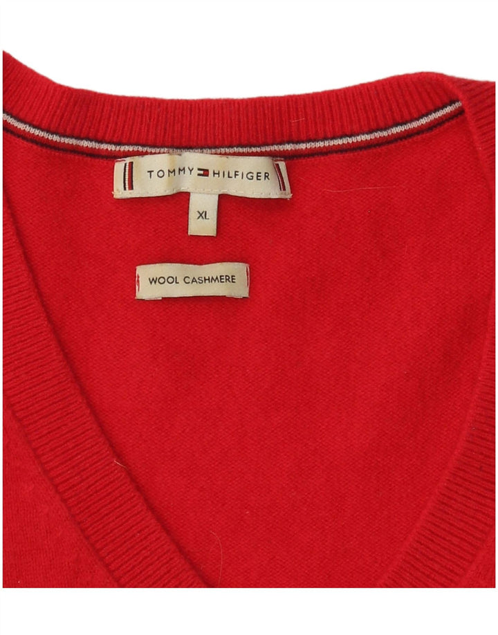 TOMMY HILFIGER Dame V-hals sweater UK 18 XL Rød Uld