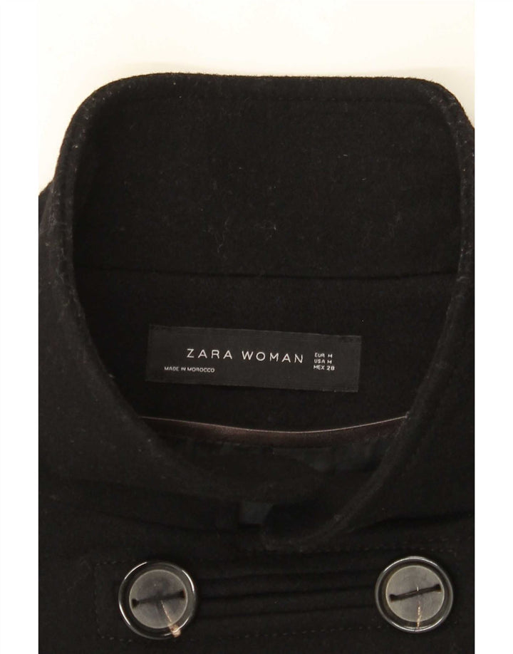 Zara Dame Dobbeltradet Frakke UK 14 Medium Sort