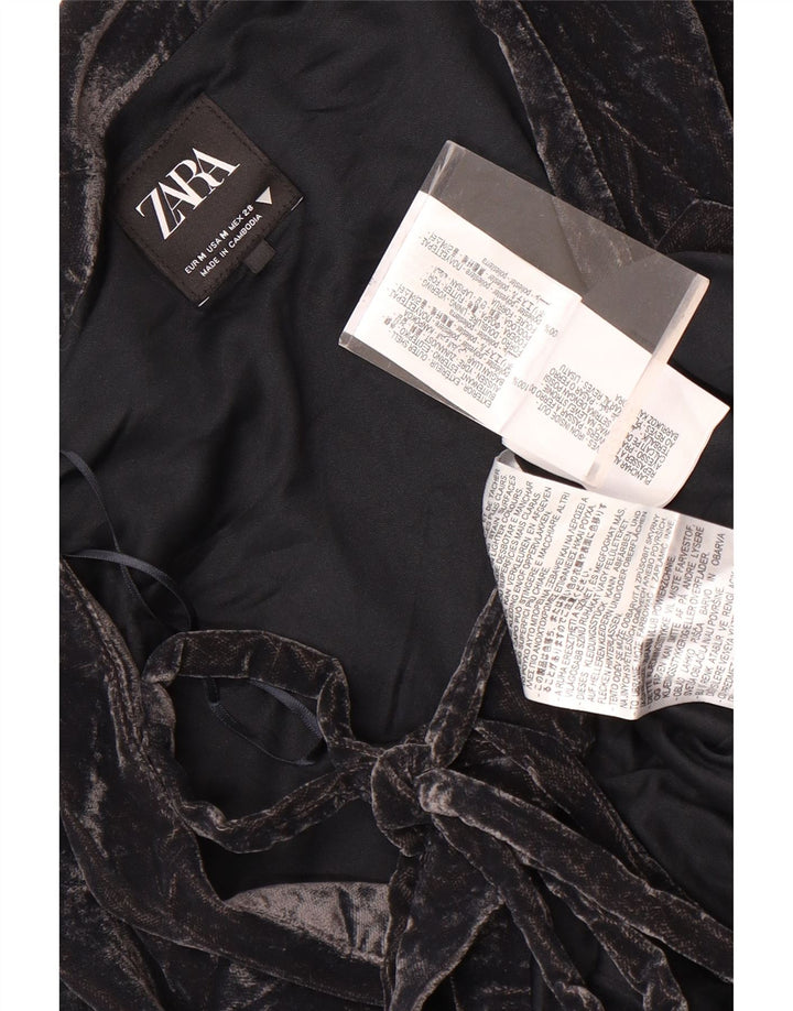 Zara Womens Wrap Velour Cardigan Top UK 14 Medium Black Polyester