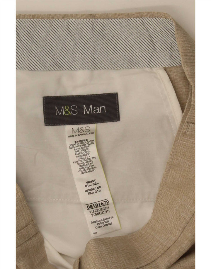 Marks & Spencer Straight Suit Bukser til mænd W32 L31 Beige Polyester
