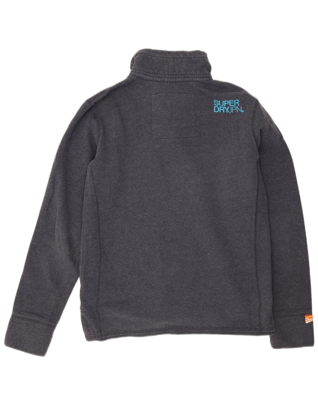 Superdry Herre Button Neck Sweatshirt Jumper Large Navy Blue Bomuld