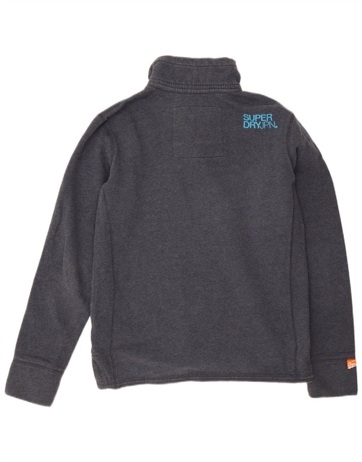 Superdry Herre Button Neck Sweatshirt Jumper Large Navy Blue Bomuld