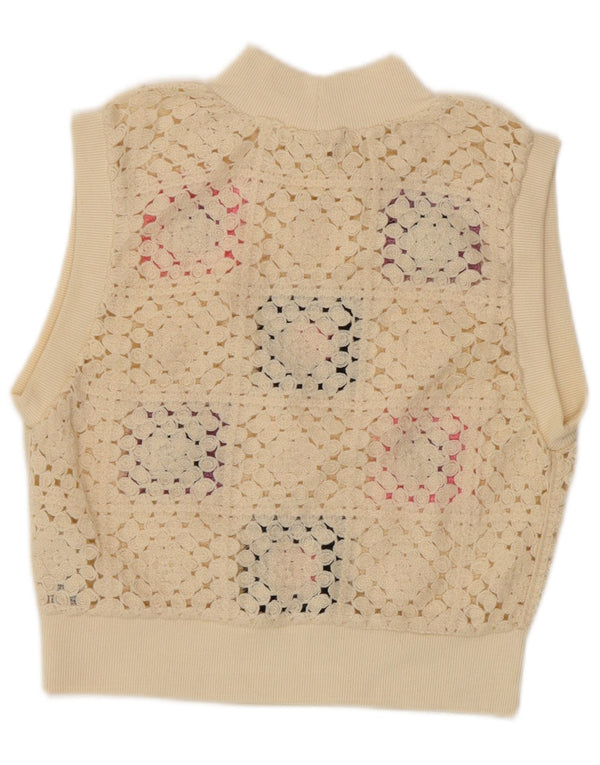 Zara Dame Vest Tank Top UK 12 Medium Off White Geometrisk akryl