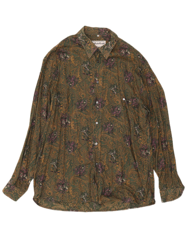 Vintage herreskjorte XL Khaki Paisley Viscose
