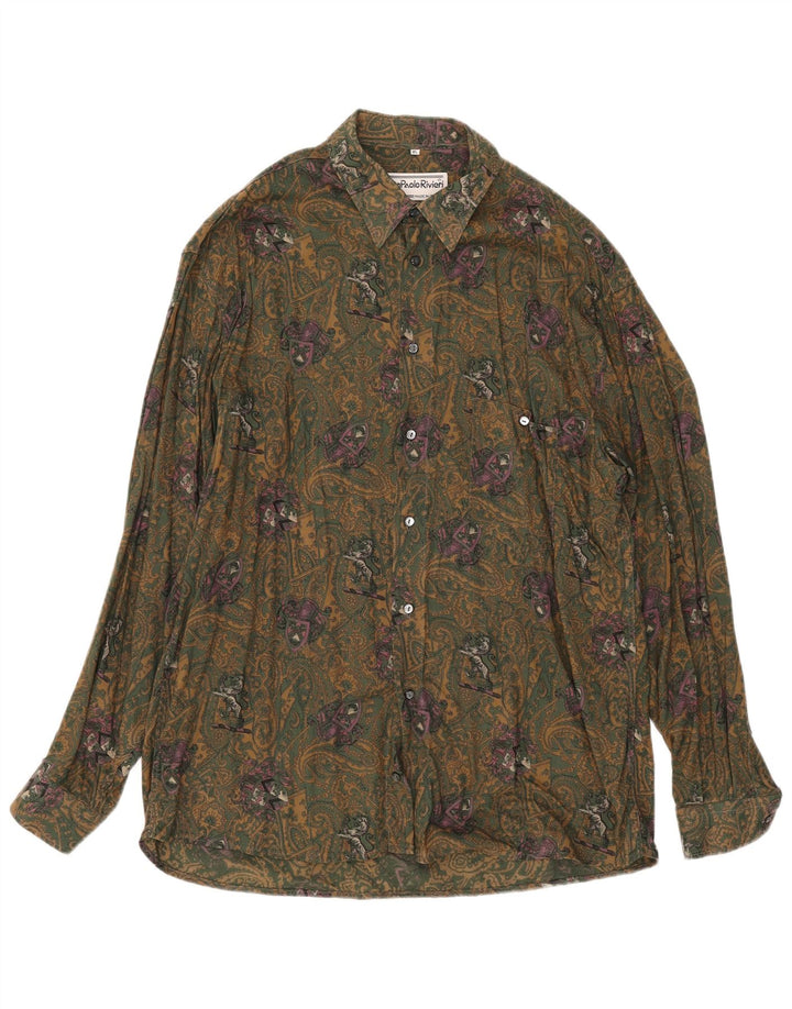 Vintage herreskjorte XL Khaki Paisley Viscose