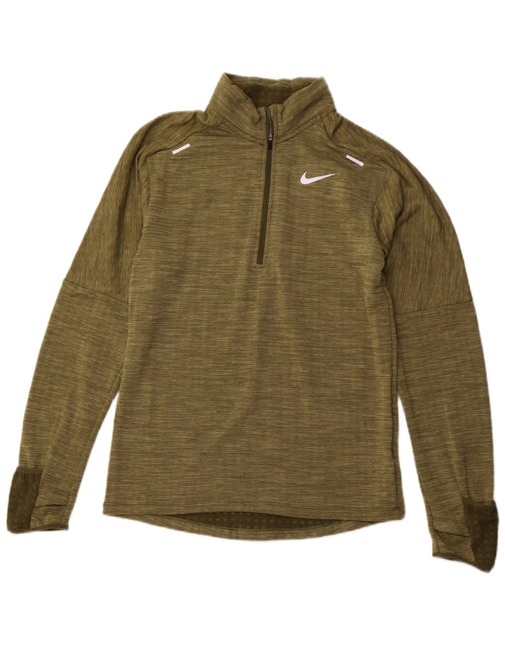 NIKE Herre Therma-Fit Pullover med lynlås-hals Træningsdragt Top Lille Khaki Flecked