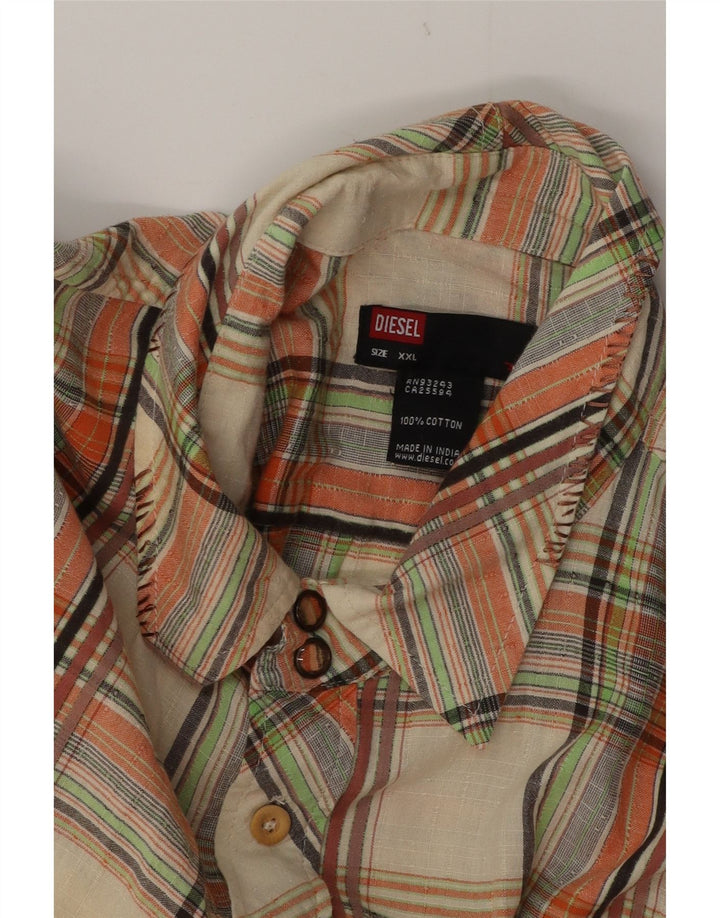 DIESEL Mens Shirt 2XL Beige Check Cotton