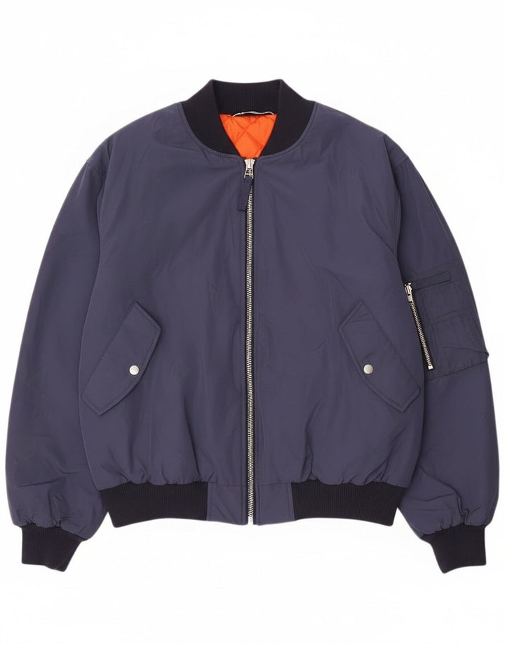 Zara Herre Loose Fit Bomber Jacket UK 42 XL Navy Blue Polyester