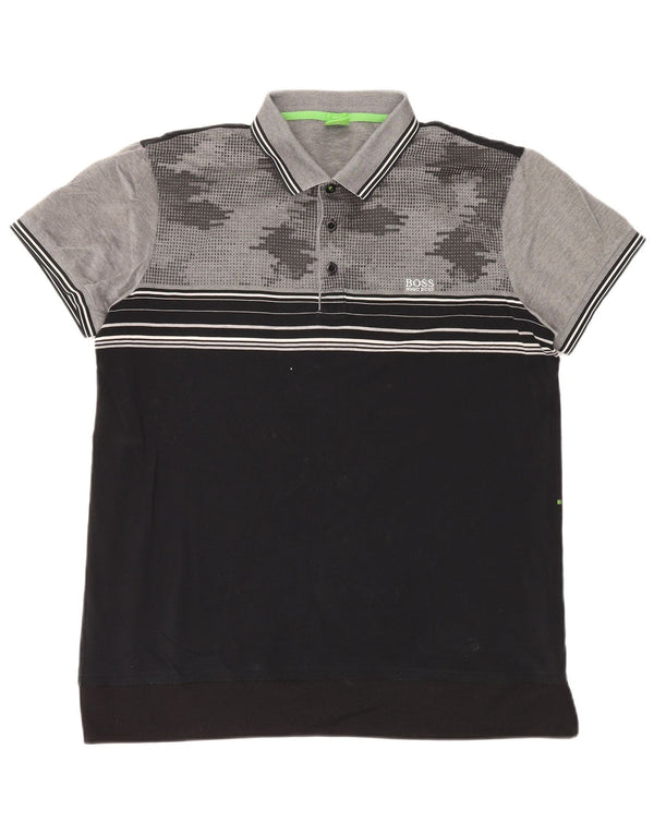 Hugo Boss Mens Slim Fit Polo Shirt XL Black Geometric Cotton