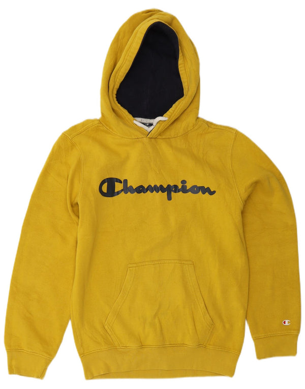 Champion Dame Grafisk Oversized Hoodie Jumper UK 6 XS Gul Bomuld