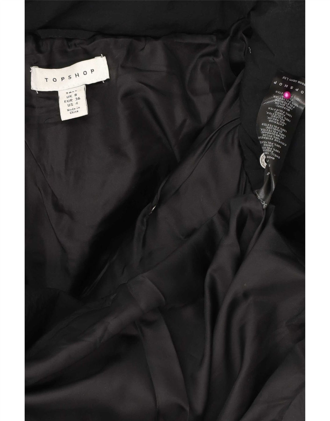 Topshop Dame Hætte Oversized Polstret Jakke UK 8 Small Black Polyester