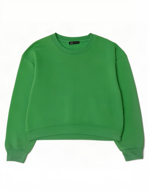 Zara Womens Crop Sweatshirt Jumper UK 14 Medium Green Bomuld
