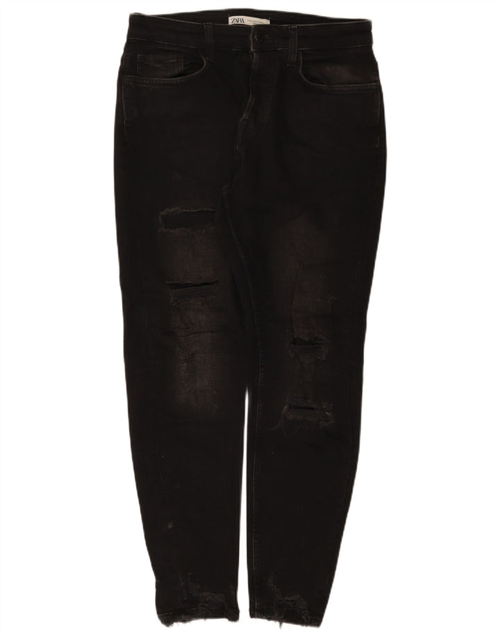 Zara Herre Distressed Slim Jeans EU 40 Medium W31 L28 Sort Bomuld
