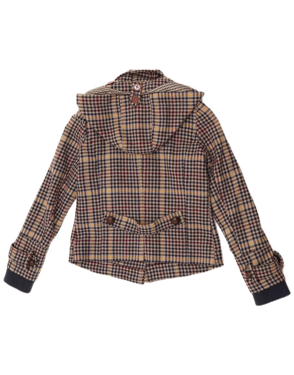 PEPE Jeans Womens Short Trench Coat UK 6 XS Multicoloured Houndstooth