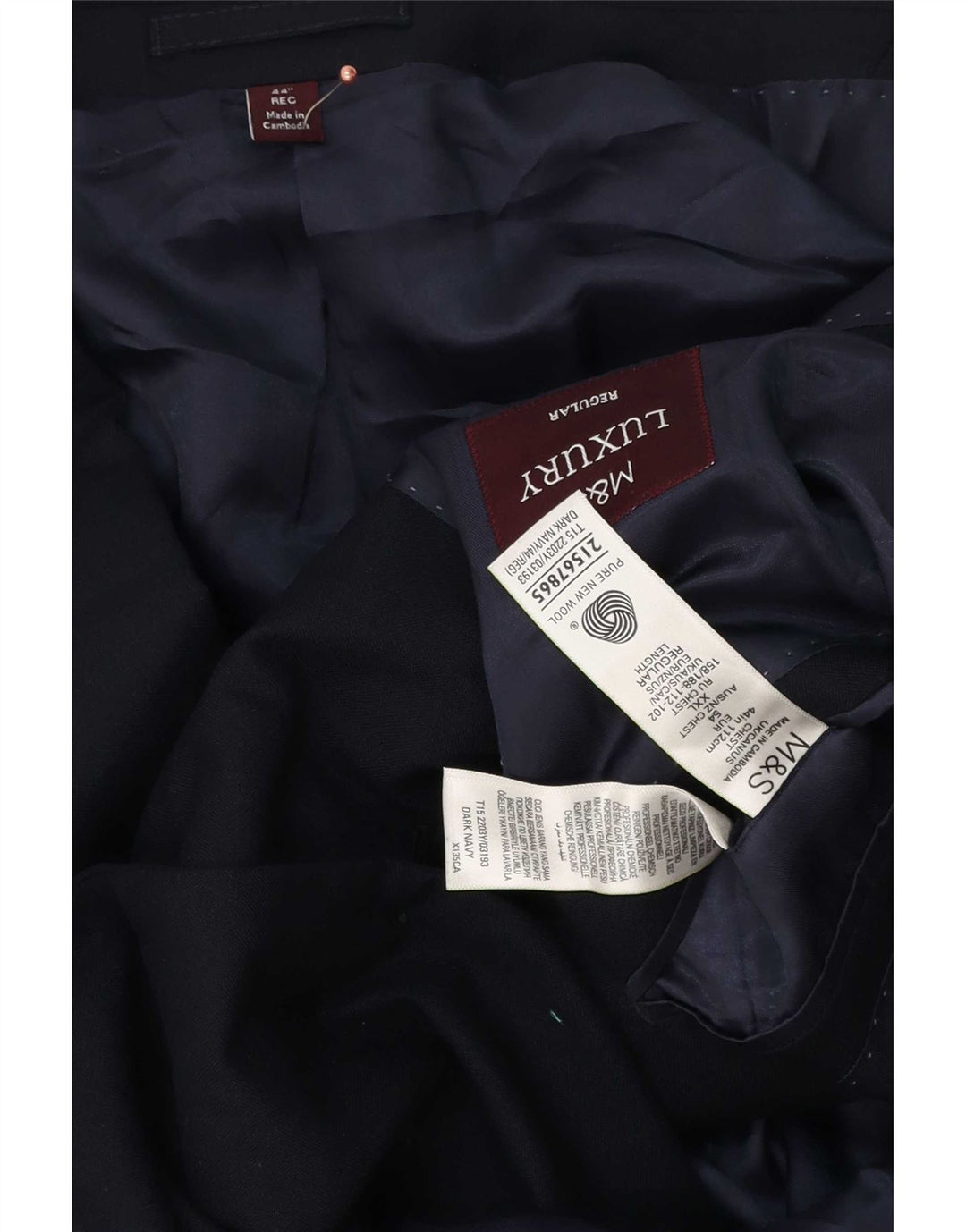 Marks & Spencer Herre 2-knaps blazerjakke UK 44 2XL Marineblå New Wool