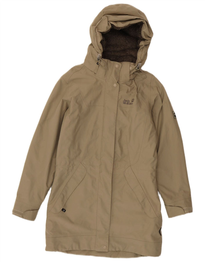 Jack Wolfskin Dame Hooded Parka Jacket UK 8 Small Khaki Polyester