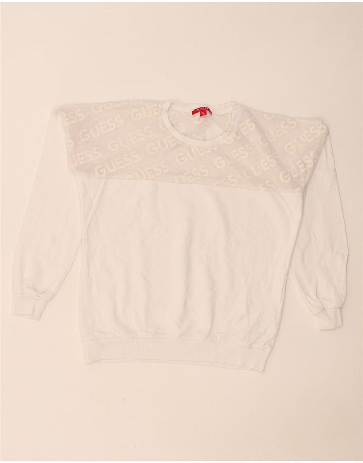 Guess Graphic Sweatshirt Jumper UK 10 Small White Colourblock
