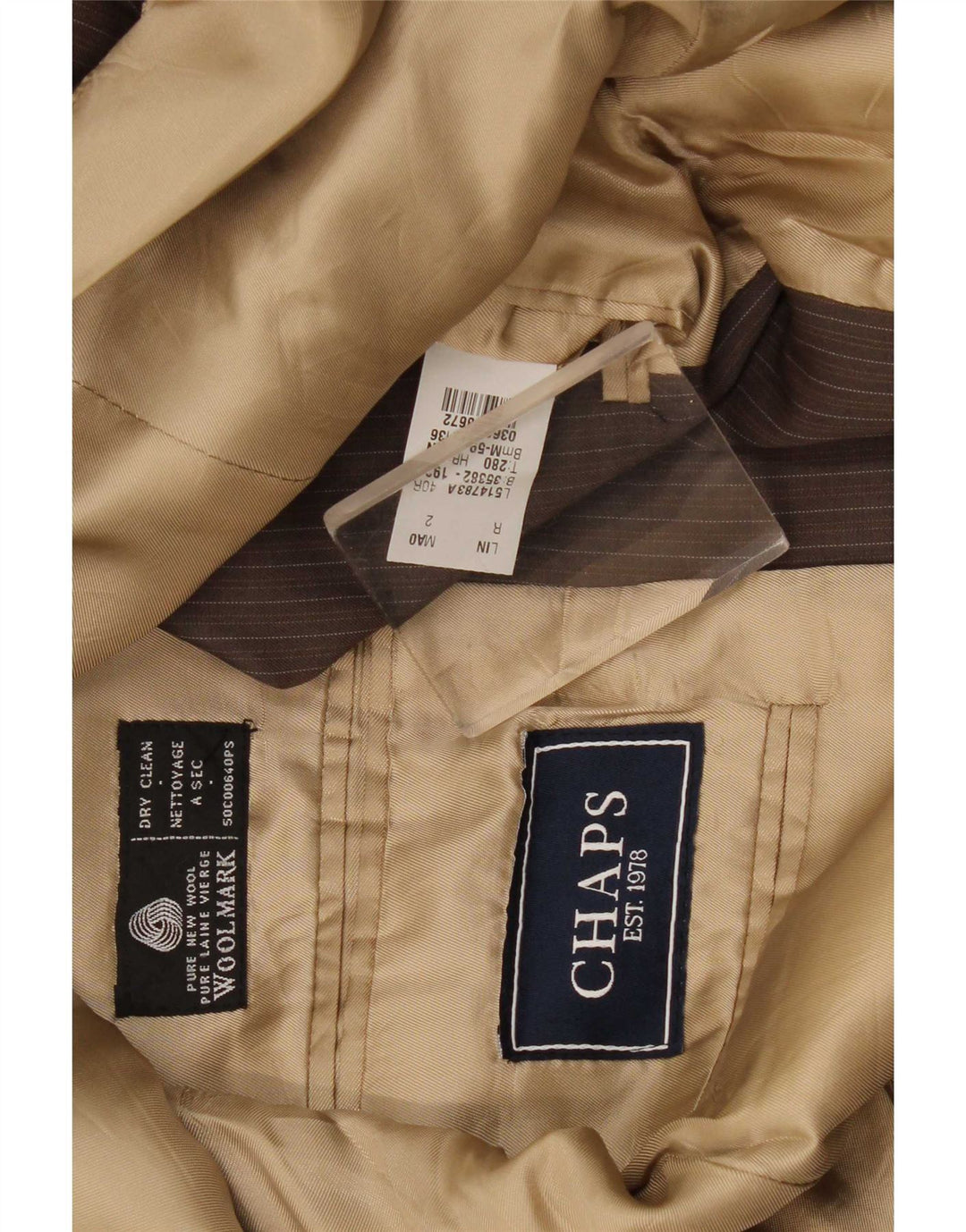 Chaps Herre 3-knaps blazerjakke UK 40 Large Brown Pinstripe New Wool