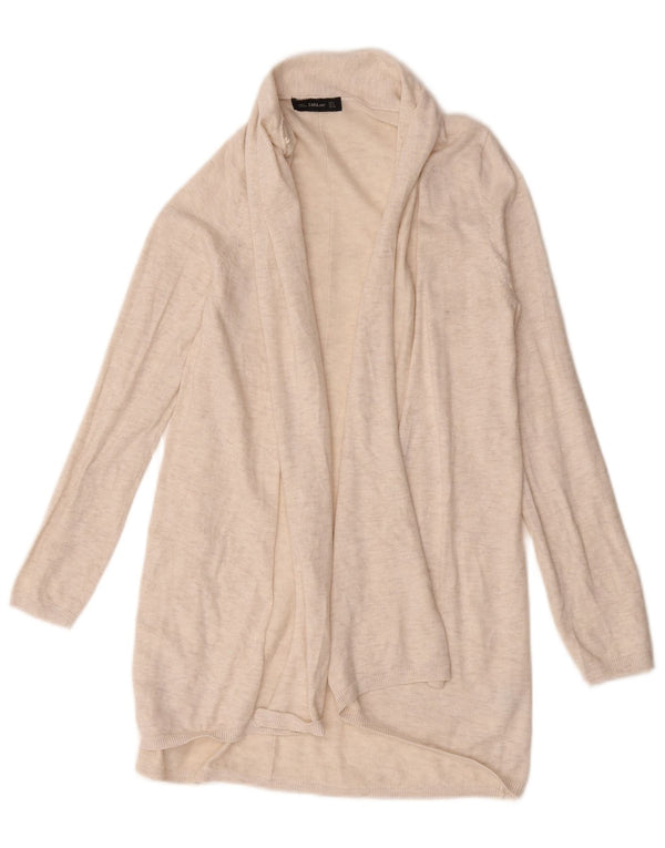 Zara Womens Longline Open Cardigan Sweater UK 12 Medium Beige Flecked