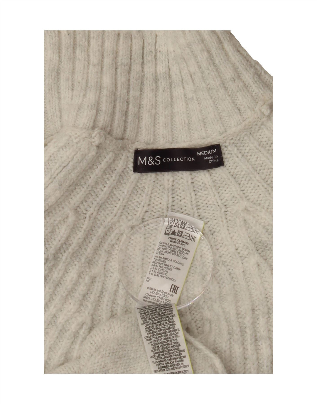 MARKS & SPENCER Womens Turtle Neck Jumper Sweater UK 14 Medium Off White Vintage Marks & Spencer and Second-Hand Marks & Spencer from Messina Hembry 
