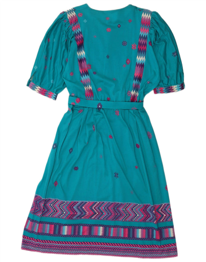 Vintage Dame A-Line Kjole IT 46 Stor Blå Geometrisk