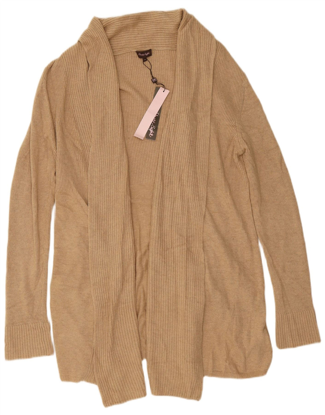 Phase Eight Womens Longline Open Cardigan Sweater UK 14 Medium Beige Bomuld