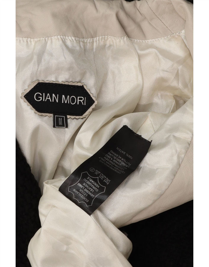 GIAN MORI Dame Hættefrakke UK 14 Medium Off White Colourblock Læder