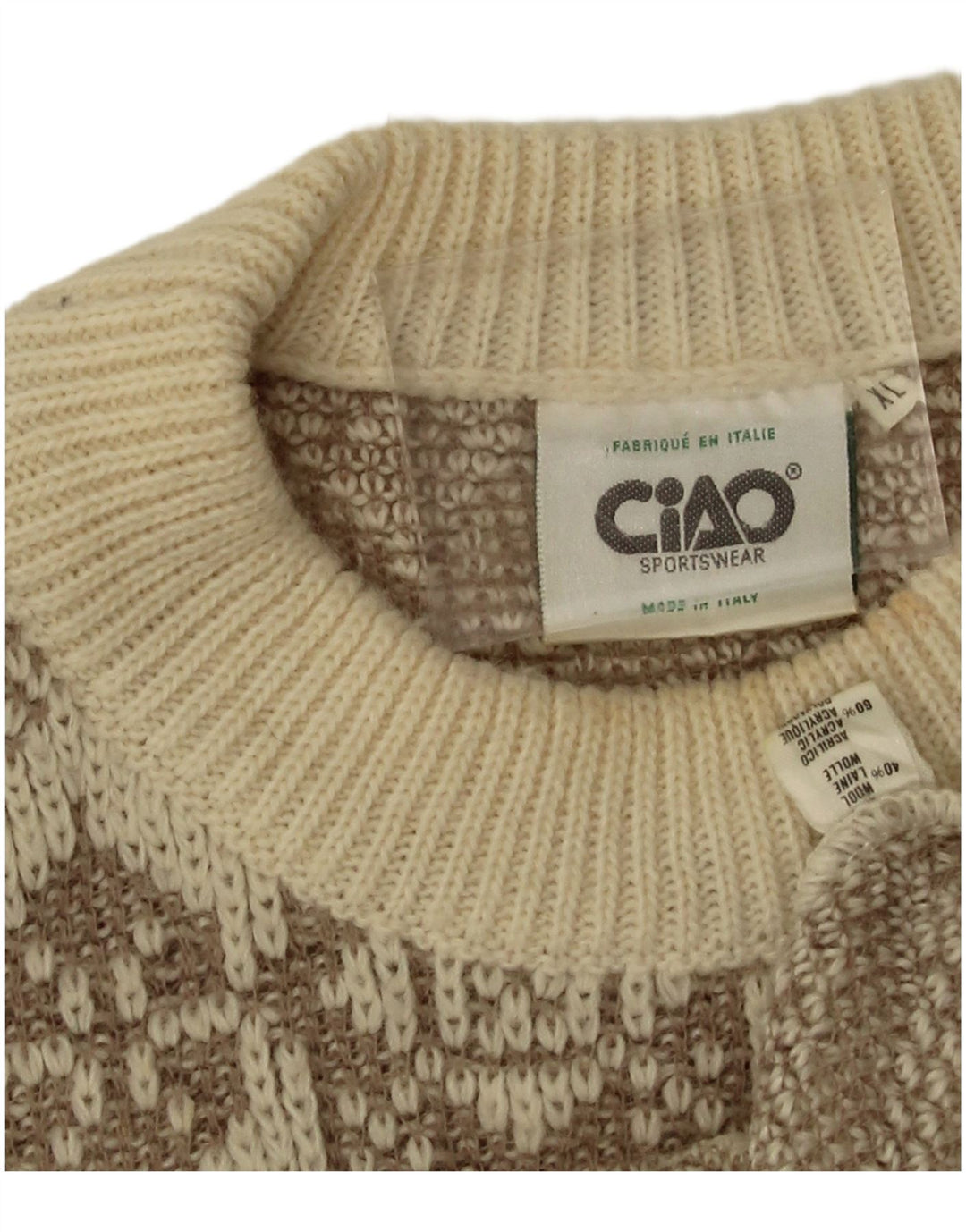 Ciao Herre sweater med rund hals XL Beige geometrisk uld