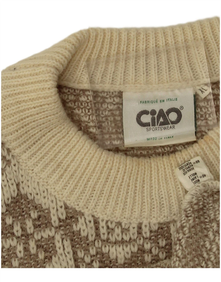 Ciao Herre sweater med rund hals XL Beige geometrisk uld