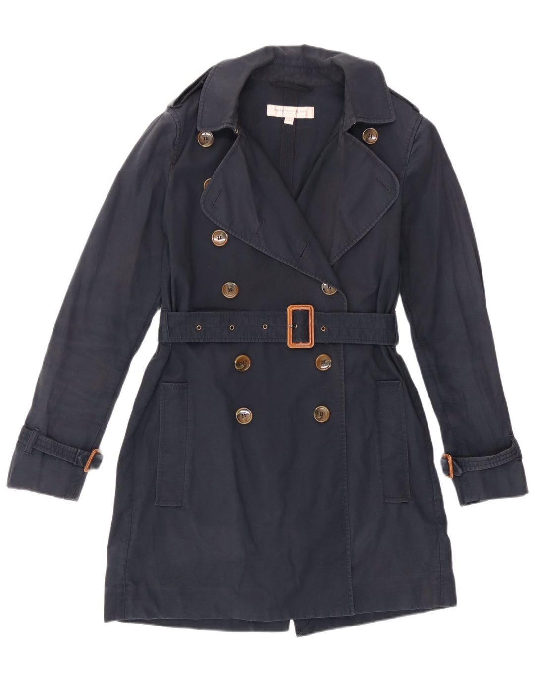 French Connection Dame Trench Coat UK 10 Small Navy Blue Cotton