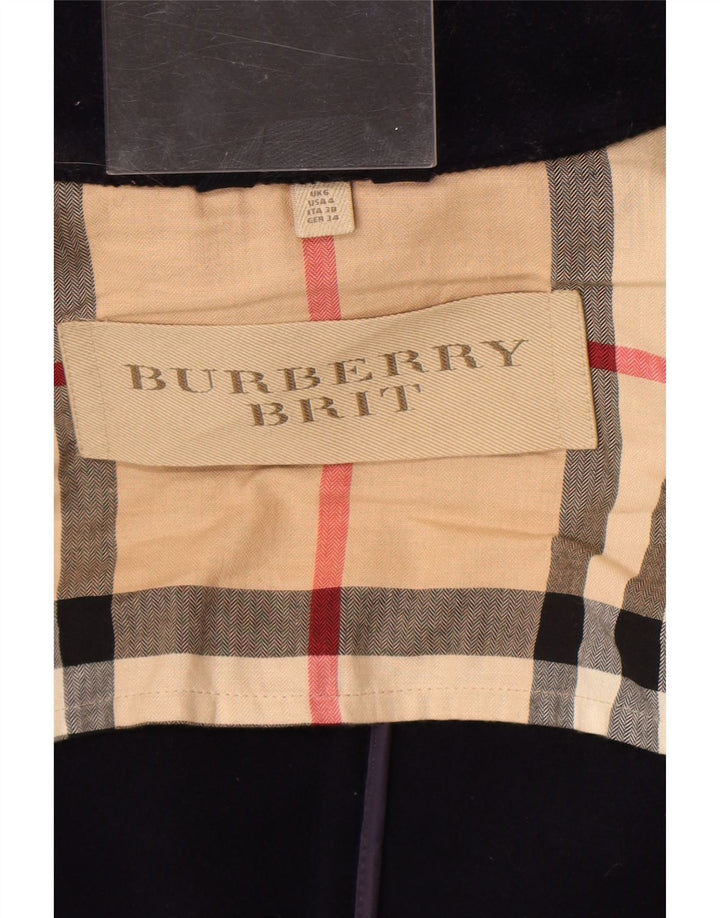 Burberry Dame Oversized Hooded Duffel Coat UK 6 XS Navy Blue Wool Classic